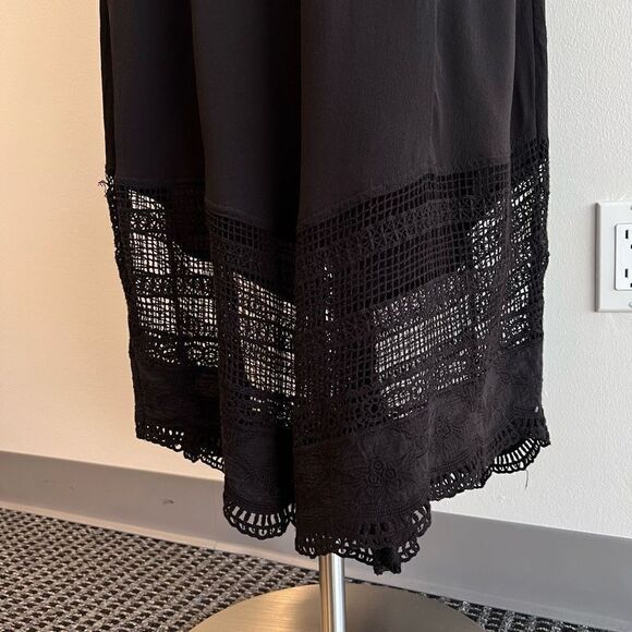 Soft Surroundings Womens Medium Maxi Dress Black Lace Trim Cap Sleeves V Neck - Picture 3 of 12